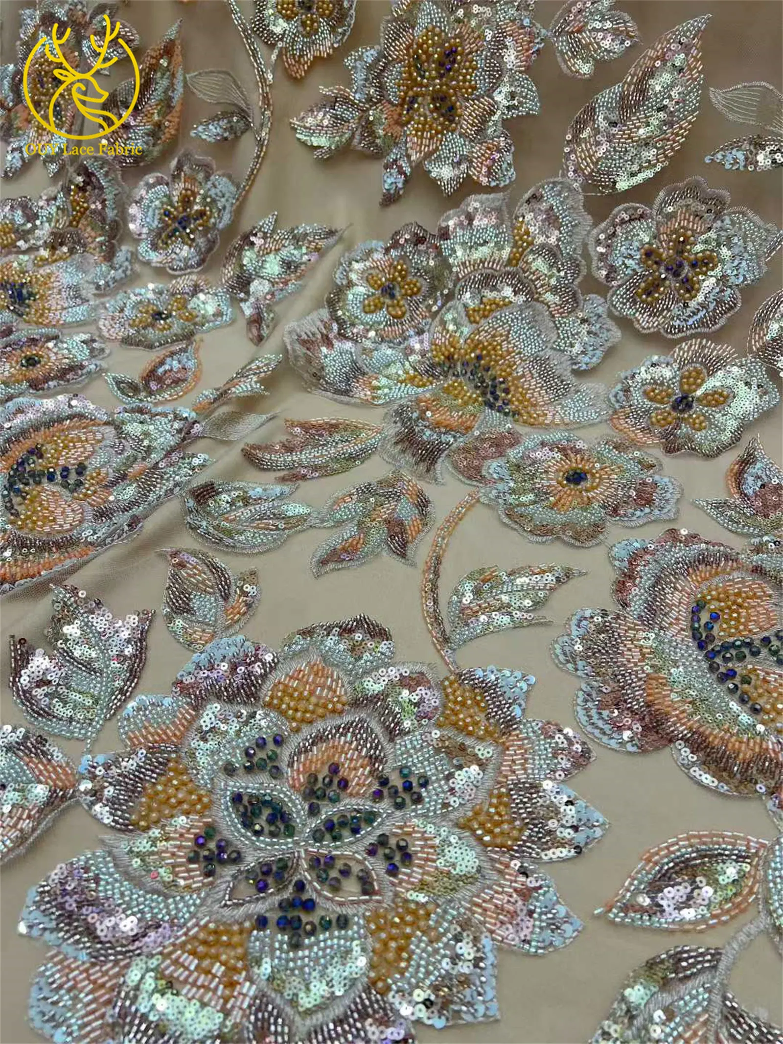 High-End-Kleid, afrikanischer handgefertigter Perlen-Spitzenstoff, 2026, Nigeria, französische Pailletten-Stickerei, Spitzenstoff, Hochzeitskleid, Nähmaterial – Detail 8