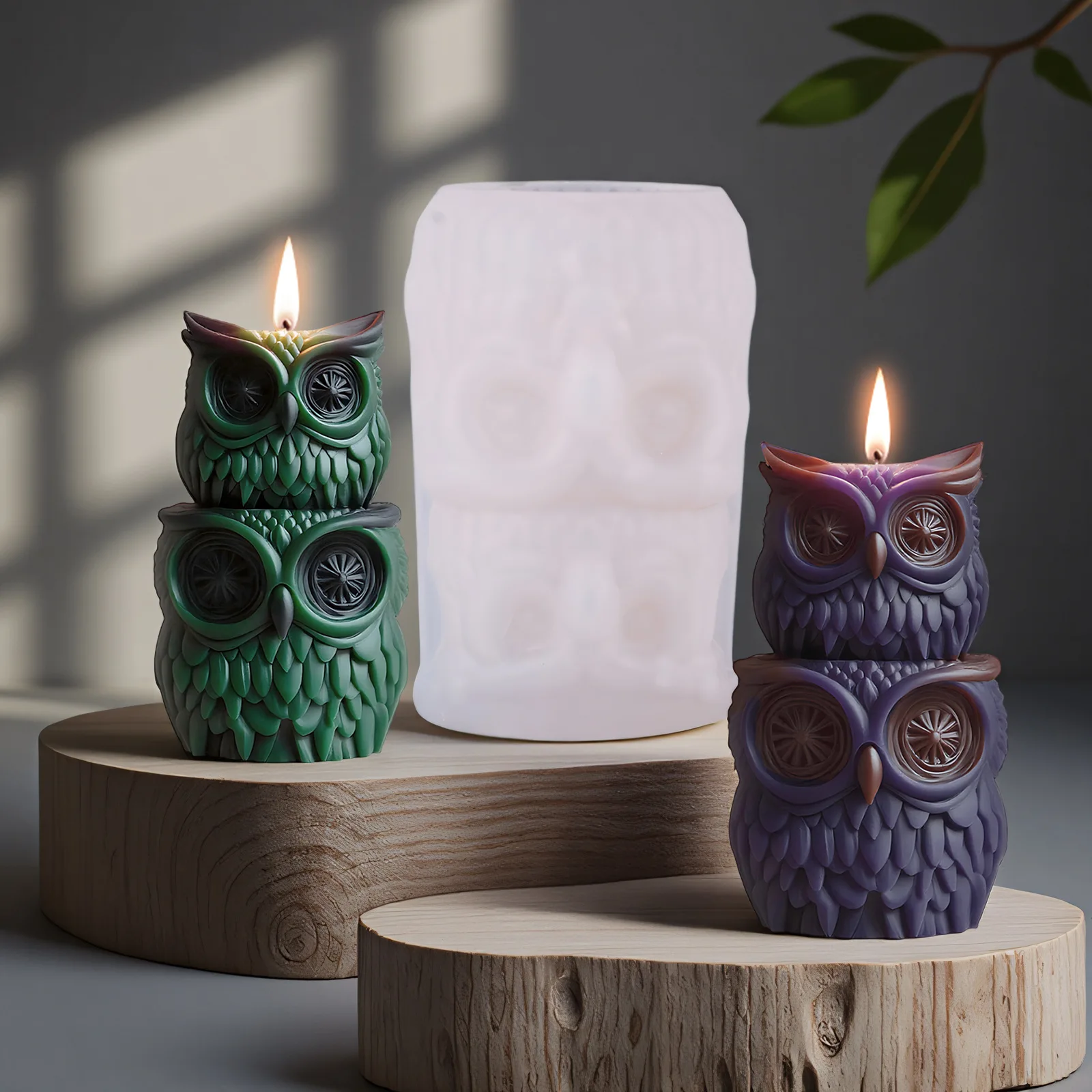 

3d Owl Scented Candle Silicone Mold DIY 2 Owls Creative Plaster Epoxy Resin Molds Home Decoration Candle Making Kit