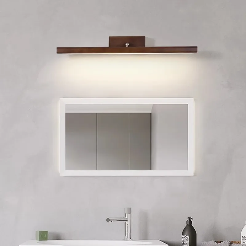 

Nature Wood Mirror Wall Sconce Lamp Solid Black Wood Bathroom Mirror Sconce Light LED Rotatable Art Exhibition Decoration Lustre