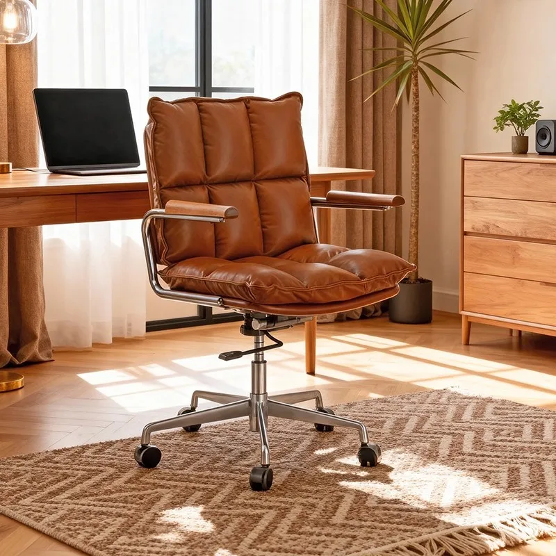 Leather office chair boss chair study meeting room home office liftable rotating computer chair