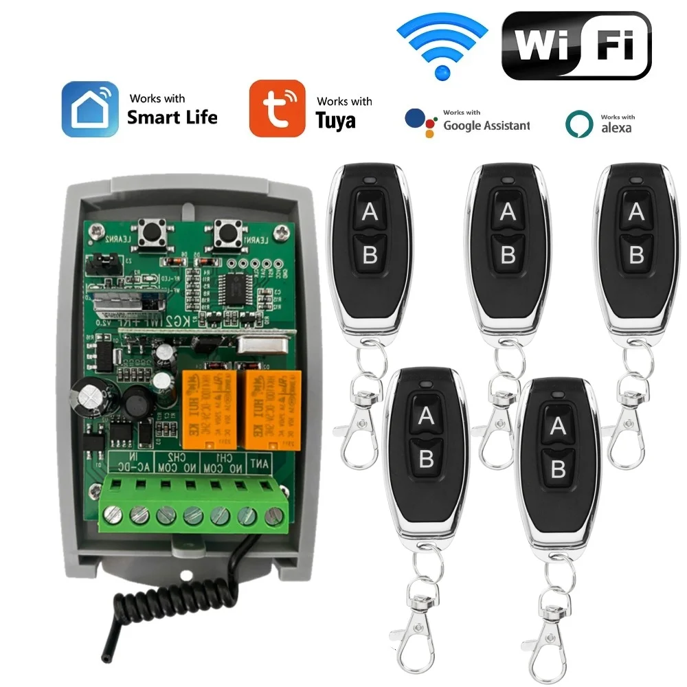 Tuya – récepteur Wifi intelligent universel, 2 canaux, 12V, 24V, 220V, télécommande de porte de Garage, contrôleur d'ouverture, transmetteur 433/433.92 Mhz