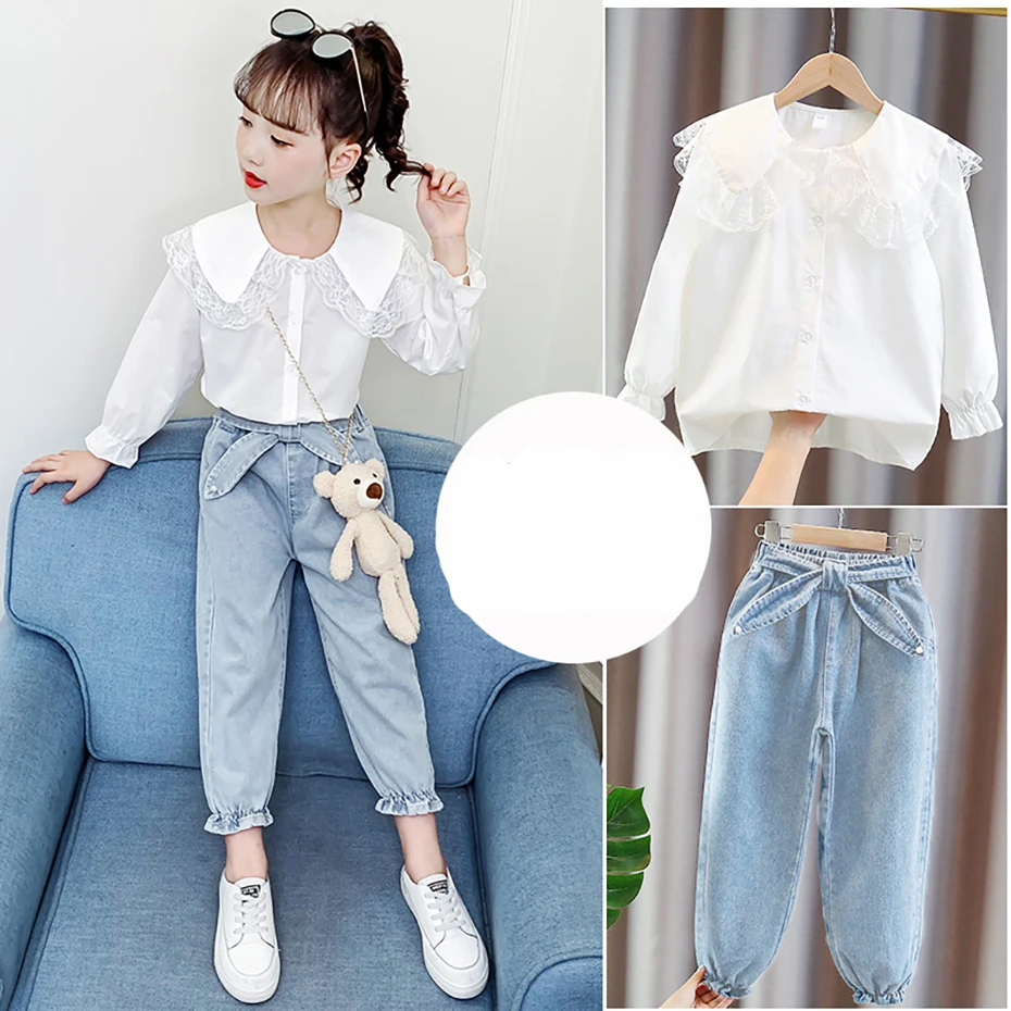 Blouses For Girls Solid Color Shirt Girls Casual Style Children White Blouse Teenager Clothes Girls 6 8 10 12 14