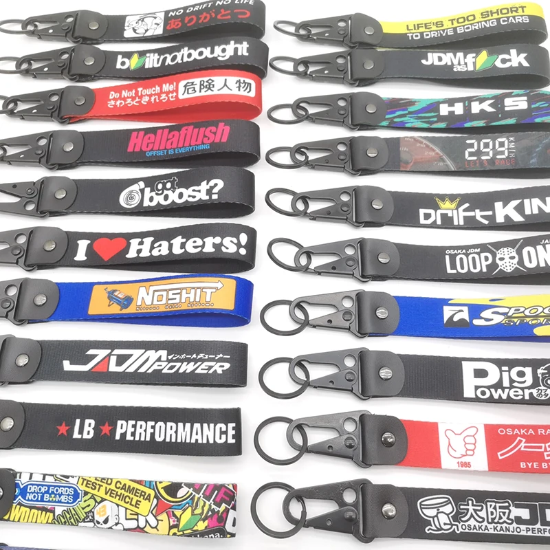 

Best New Hot Sale 1pcs JDM Style Keyring Lanyard Key strap Tow Sides Thermoprint JDM Racing Car Motorcycle Keychain Accessories