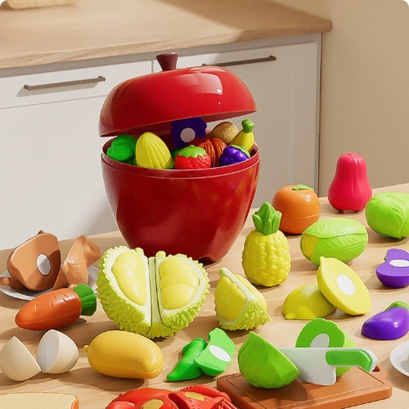 Children's Kitchen Pretend Play Toy Set - Steaming Boiling Peeling Cutting Fruits Vegetables Joy of Peace Fun Educational Game
