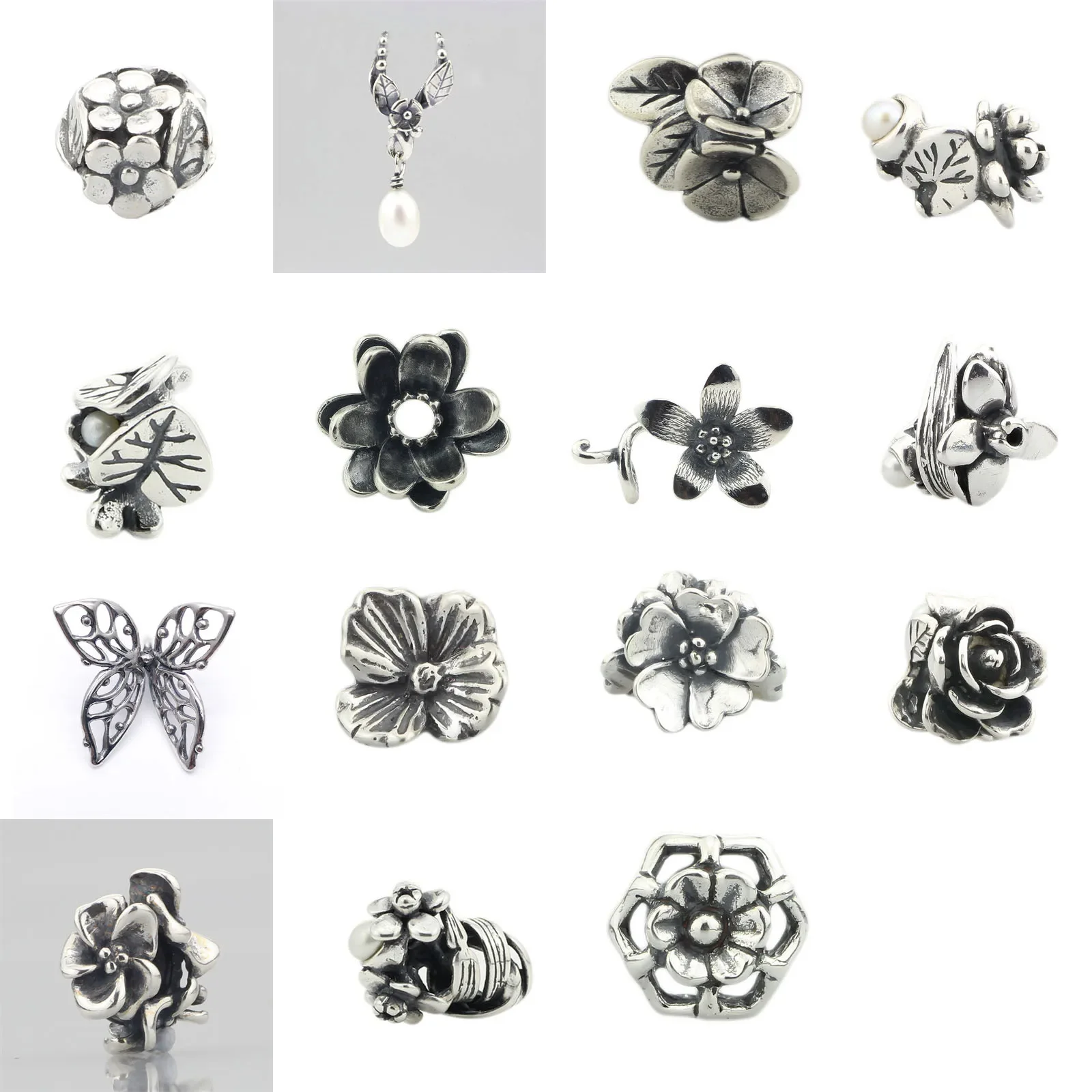 925 Sterling Silver Beads Charm Butterfly Flower Pearl Rose Lotus Spacer Fit European Troll 3.0mm Bracelet Jewelry Original