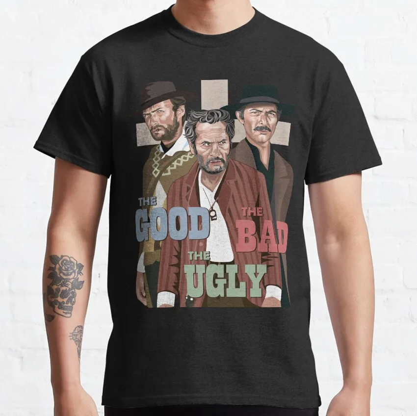 

Good Bad Ugly The good the bad and the ugly eastwood film Vintage cowboy movie 100% cotton printed t shirt plus size clothing