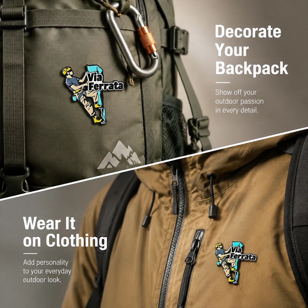 Rock Climbing Enamel Brooches Extreme Sports Character Design Black Border Lapel Pin Via Ferrata Badge for Backpack Clothes