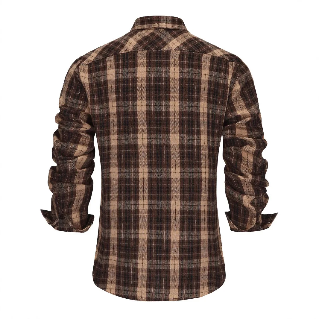 Men's Flannel Plaid Long Sleeve Shirt Spring Autumn Winter Business Office High Quality Dress Shirts For Men Blouse Jacket