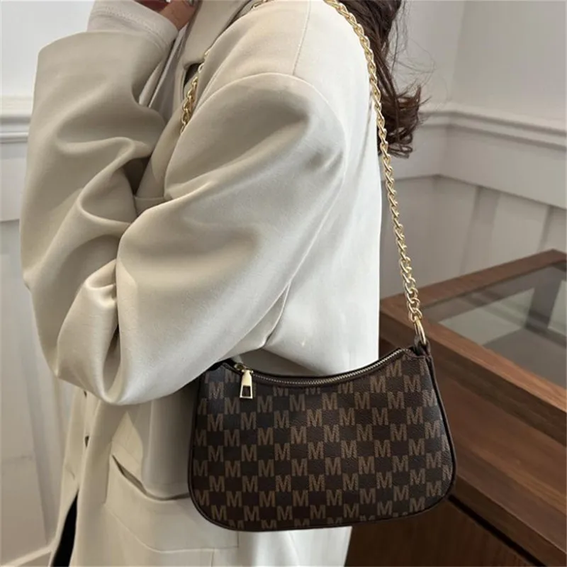 Leopard Print Retro Chic Style Half Moon Bag Gold Chain Strap Versatile Convertible Crossbody Shoulder/Purse for Women Daily Use