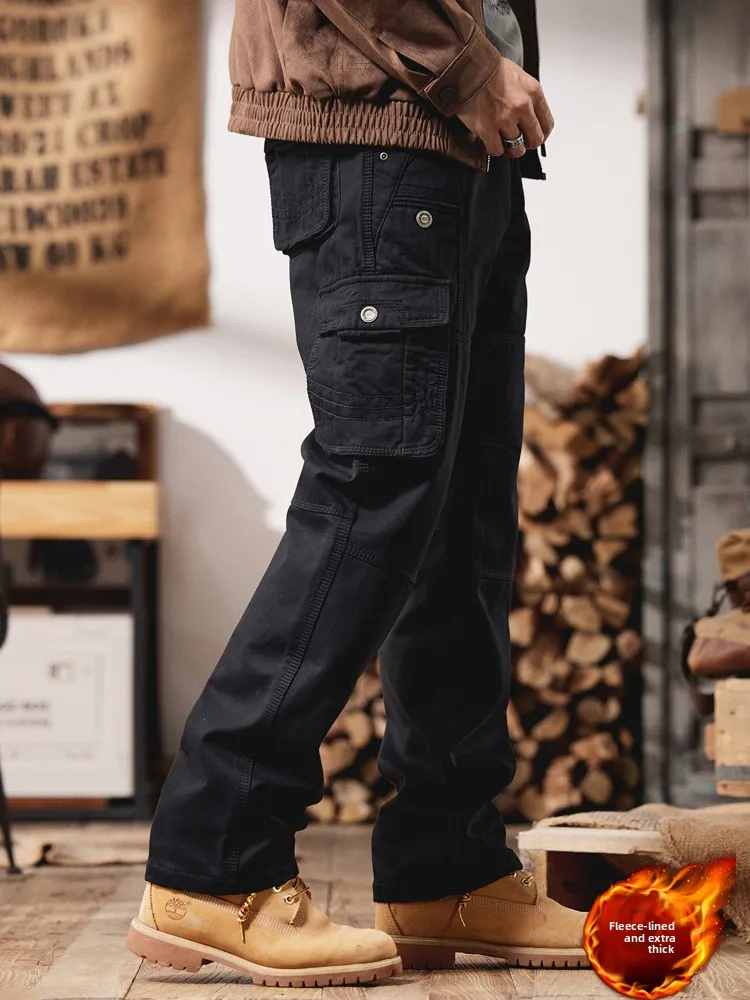 

Мужские повседневные брюки в стиле ретро, американские, на подкладке, прямого кроя, больших размеров, осенне-зимние, новинка, модель Sle Multi ket