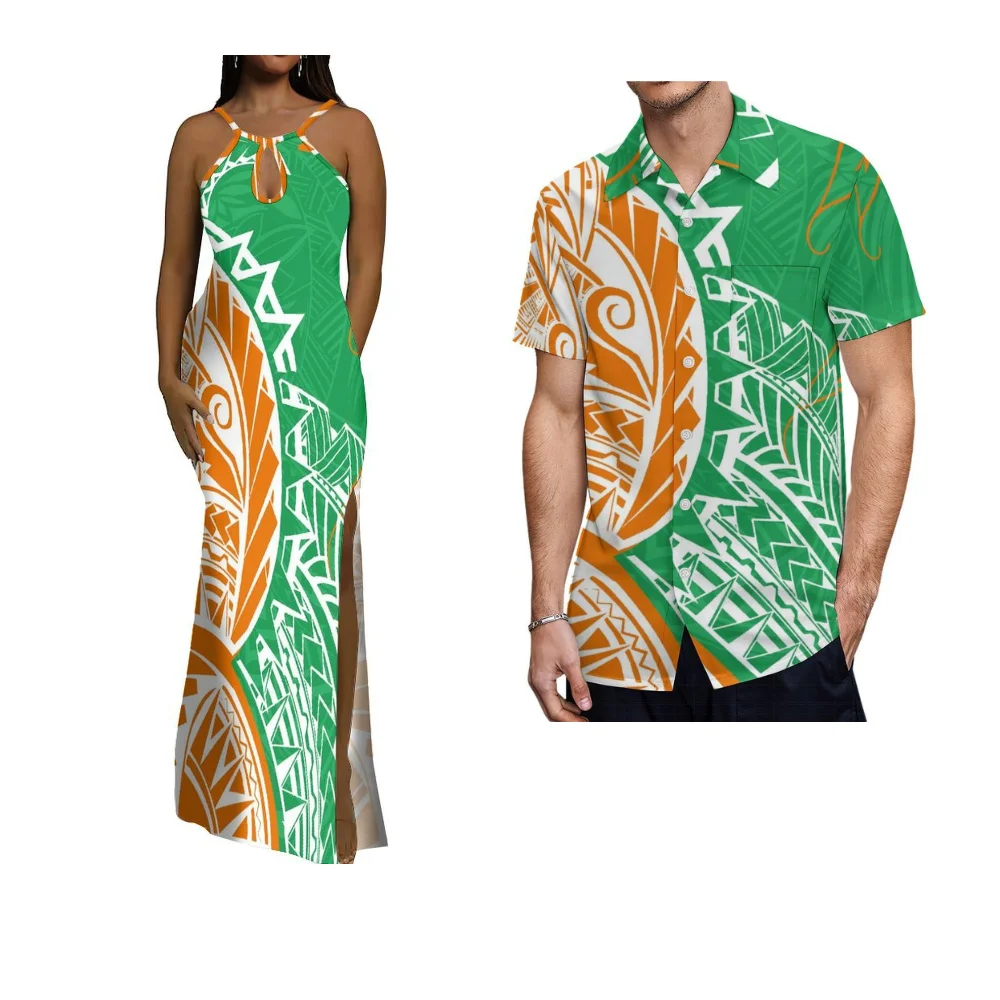 Robe d'été sans manches pour femmes et hommes, chemise polynésienne Sexy, col rond, fendue, vêtements de Couple de l'île Samoan