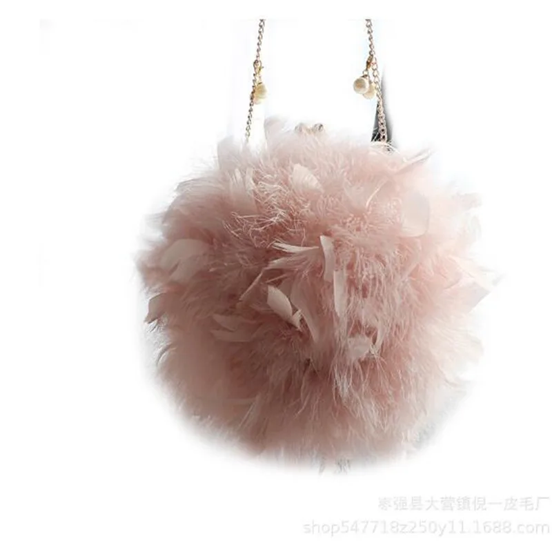 Luxury Women Ostrich Feather Evening Bags Female Party Wedding Dress Shoulder Clutch Fairy Pearl Chain Handbag Purses