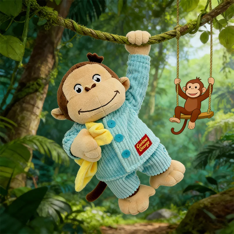 Brinquedo de Pelúcia Curious George de 34CM, Novo, Anime Cartoon, Macaco, Boneco de Pelúcia, Acessório de Jogo, Presente de Aniversário para Crianças