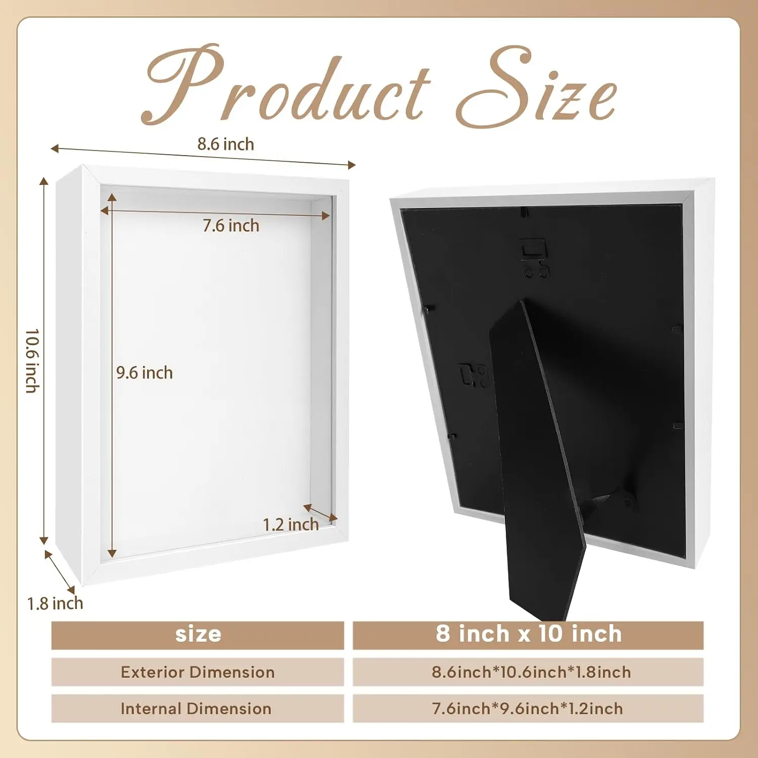 8x10 Inch Shadow Box Frame 4 Pack, White Black Wood Deep Display Picture Frame for Dried Flowers Medals Coin Specimen Wall Tabletop
