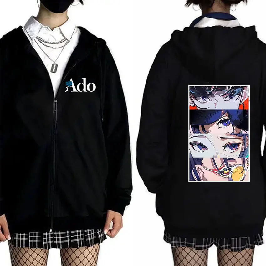 

Ado Graphic Zipper Hoodie Men Women Clothing Fashion Japanese Style Jacket Coat Male Casual Fleece Cotton Vintage Zip Up Hoodies