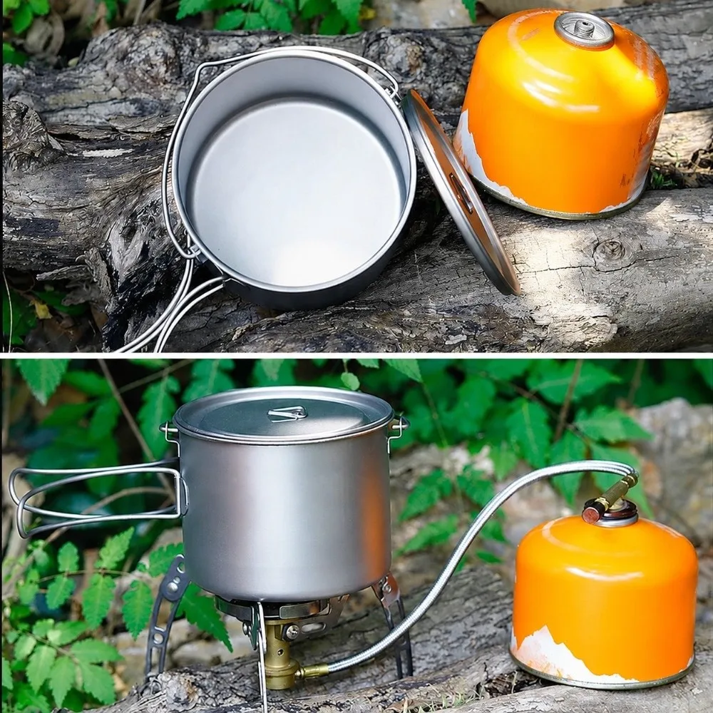Practical 1100ML Titanium Mug Foldable Handle Portable Outdoor Cooking Pot With Lid Camping Water Bottle Picnic - view 5