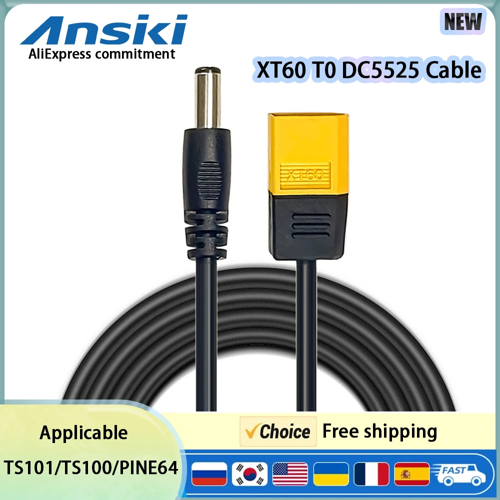 XT60 Male Bullet Connector To Male DC DC5525 Power Cable 5.5x2.5mm Adaptor For TS101 PINE64 Electronic Soldering Iron