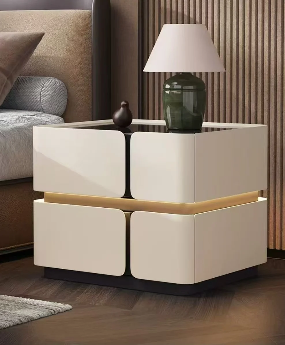 %&Simple Modern Side Sofa Bedside Table for Living Room & Hotel Wooden Light Luxury Bedside Table High-end Bedroom Furniture