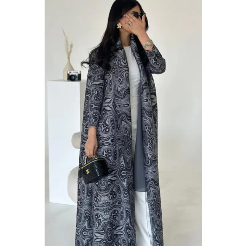 KAF Arabian Luxury Women Robes Vintage Pattern Print Design Fashion Casual Loose Plus Size Female Trench Coat 2025 Spring New