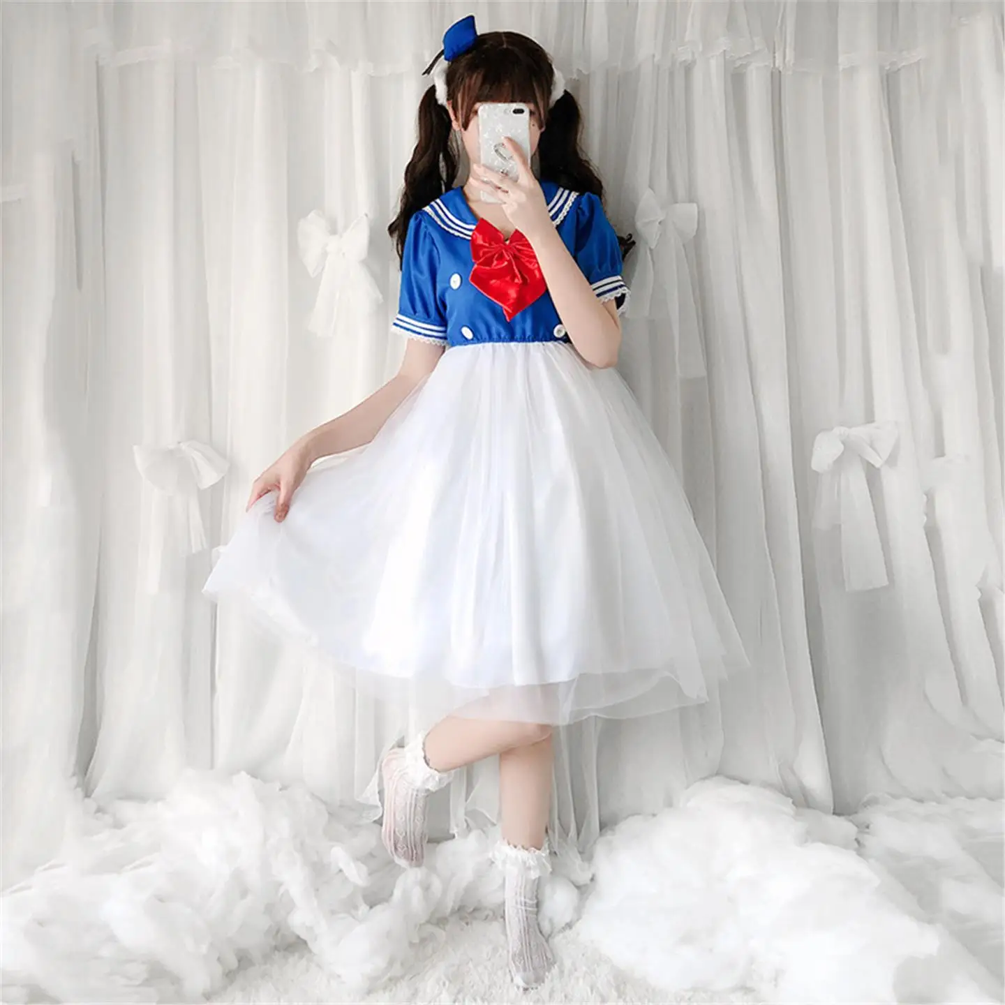 Disfraz de Halloween actuación para adultos Dr dibujos animados Animal cuello azul marino Par evento Du traje de actuación vestido de noche para mujer