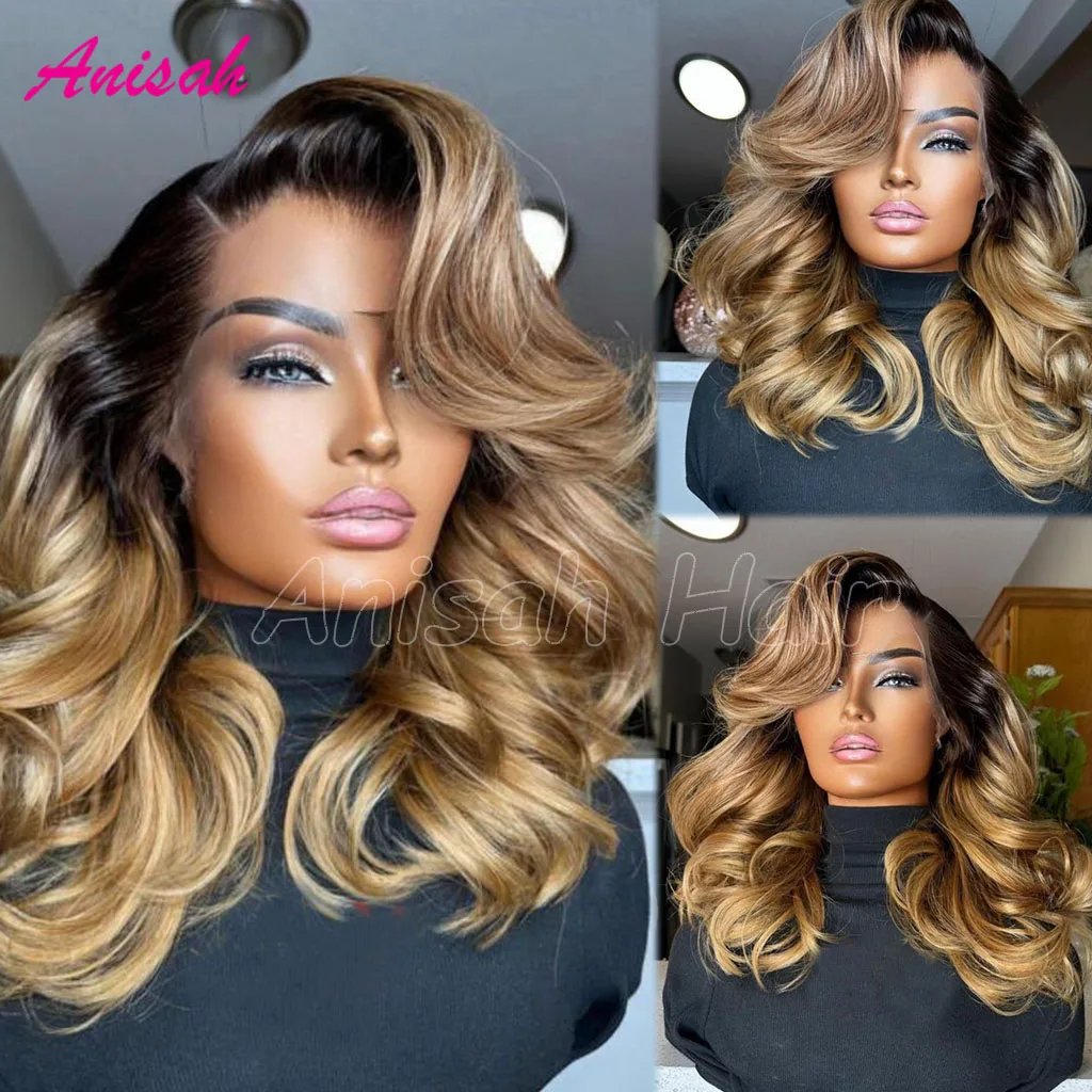 

Highlight Colored Ombre Blonde Loose Wave Lace Front Wig Human Hair Preplucked 5X5 HD Transparent Lace Closure Wig For Women