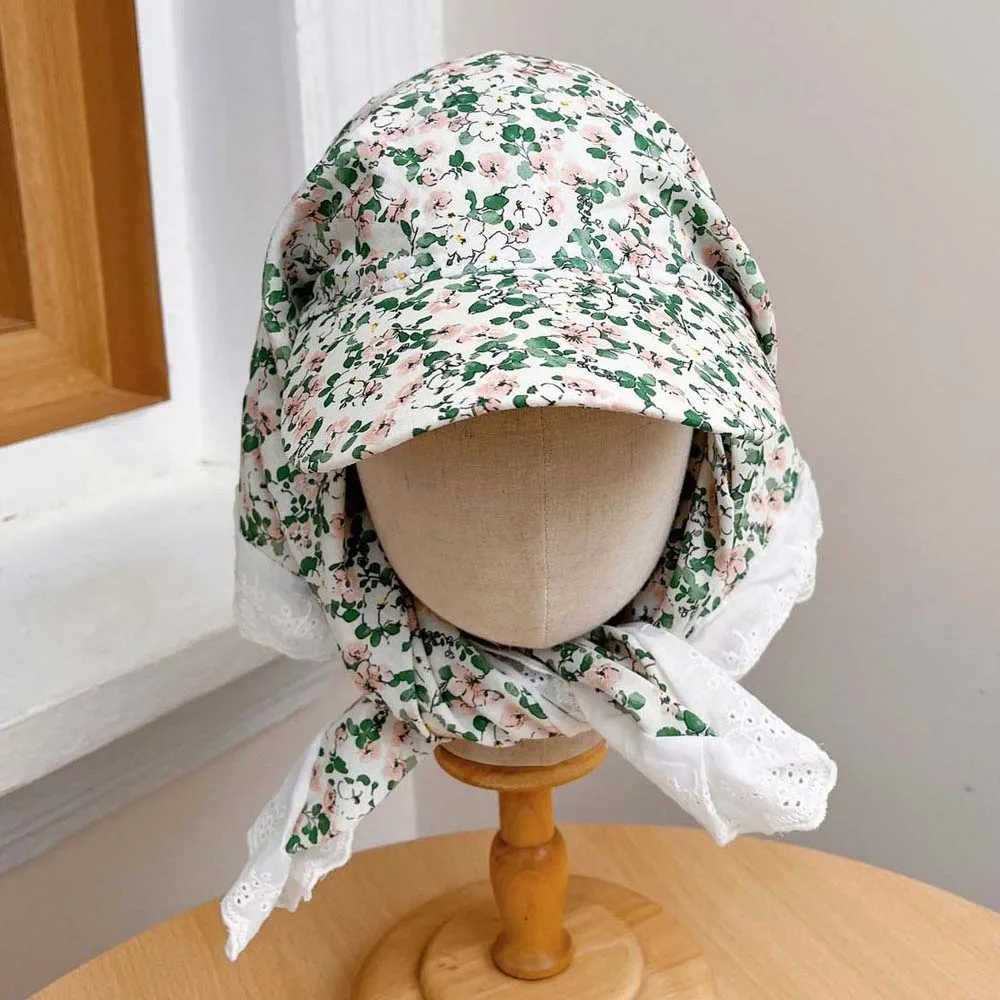 Cycling Rural Style Headscarf Baseball Hat Lace Breathable Scarf Peaked Cap Cotton Floral Strappy Bandana Cap Outdoor