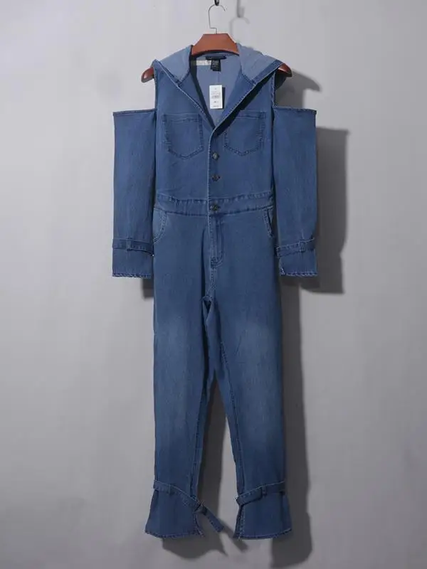 

Женские джинсовые комбинезоны больших размеров Long Sve Спецодежда Комбинезон Синие широкие брюки с капюшоном Повседневная удобная весенняя мода