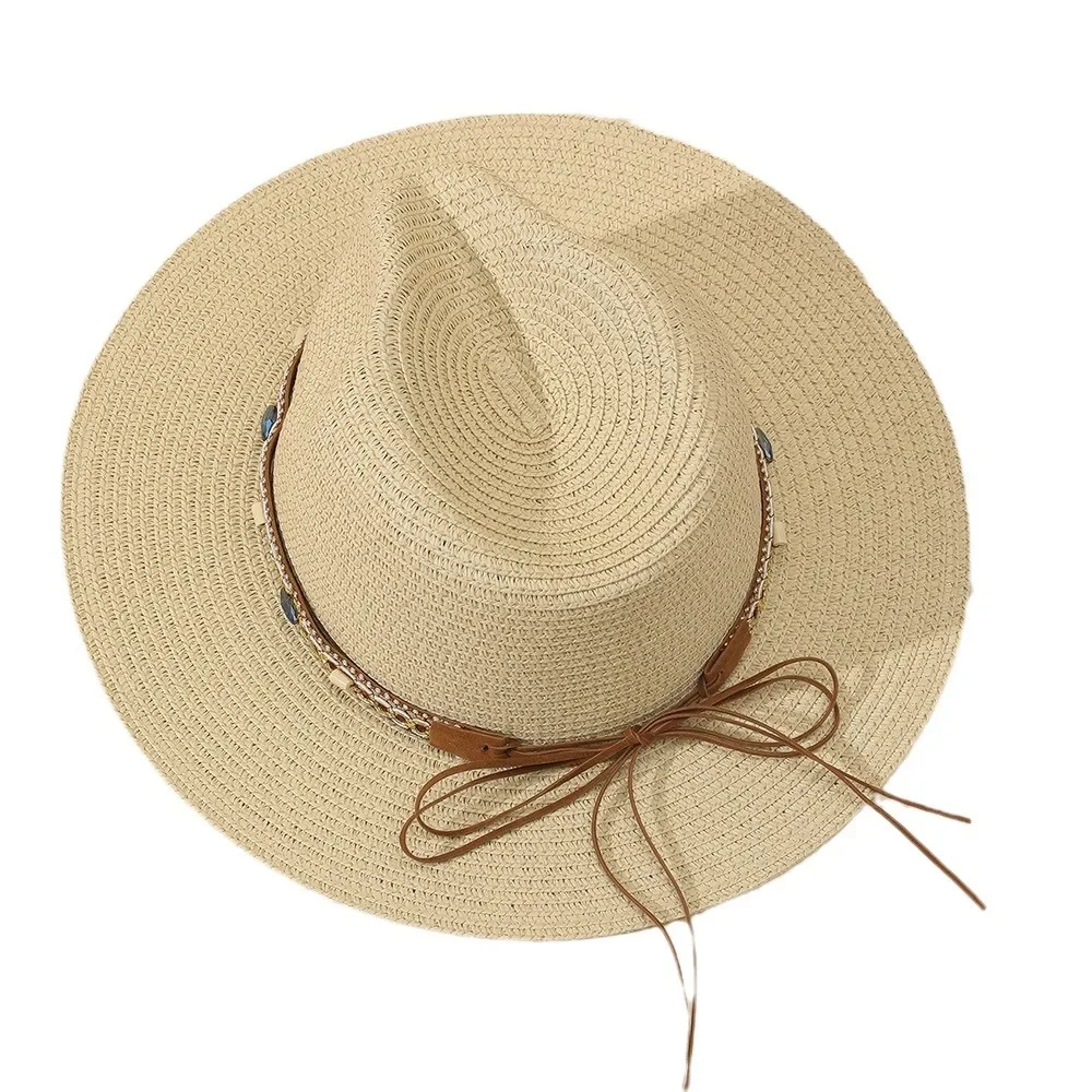 New Fashion Women's Pointed Straw Sun Hat UV Protection Wide Brim, Boho Elegant Beach Vacation Hat for Outdoor Summer