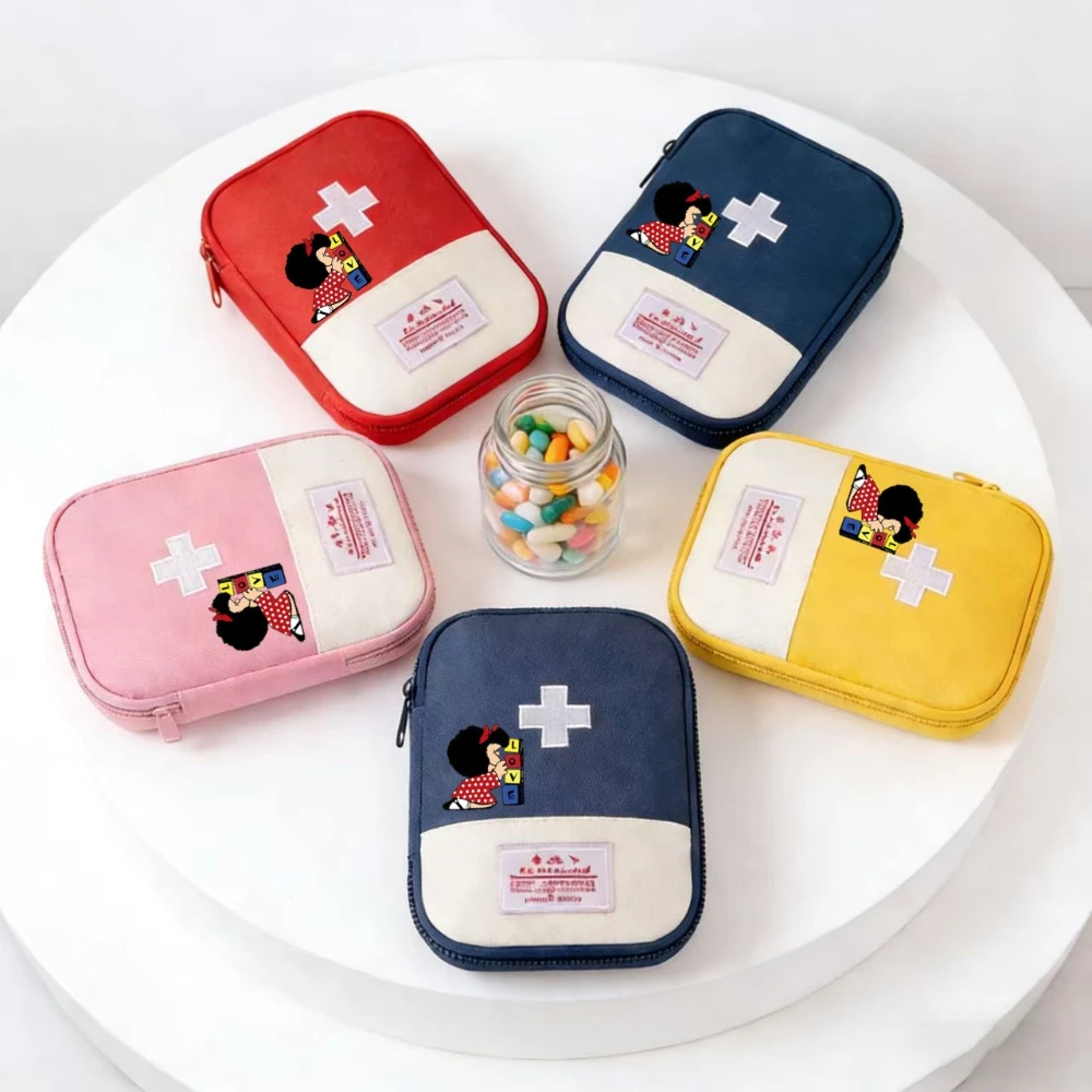 1Pc Cartoon Print Compact Travel Medicine Organizer Family Medicine Bag Portable First Aid Kit for Home Business Trips