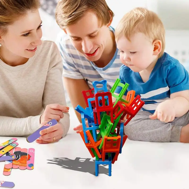 Décennie s de construction à empiler pour enfants, jouets de tour à empiler, chaises, équilibre amusant, comparateur de couleurs, jeu de société familial, 24 pièces