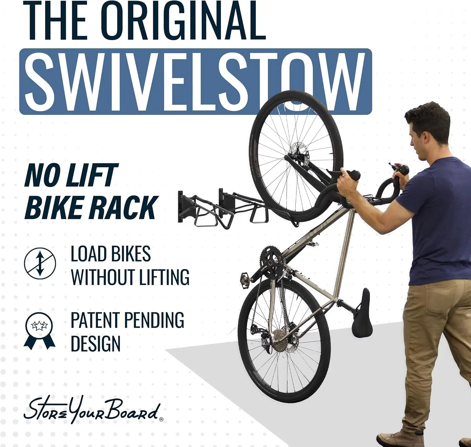 SwivelStow Road & Gravel Bike Storage 2-Pack, No Lift Swivel Bike Wall Mount, Heavy Duty Garage Bike Rack, Patent-Pending