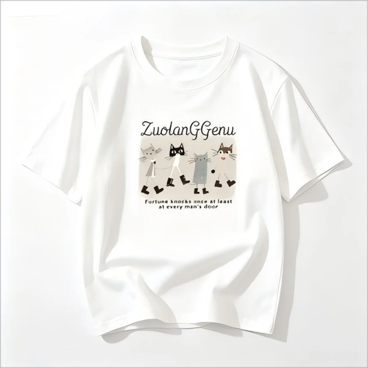 Cute Walking Cartoon Cats Graphic T-Shirt, Vintage Letter Slogan Print Crew Neck Tee, Loose Casual Aesthetic Short Sleeve Top