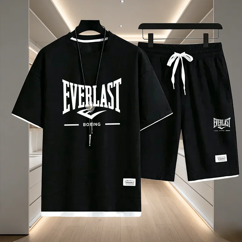 

Men's 2026 summer breathable short sleeved T-shirt+quick drying shorts two-piece outdoor outfit comfortable men's top shorts