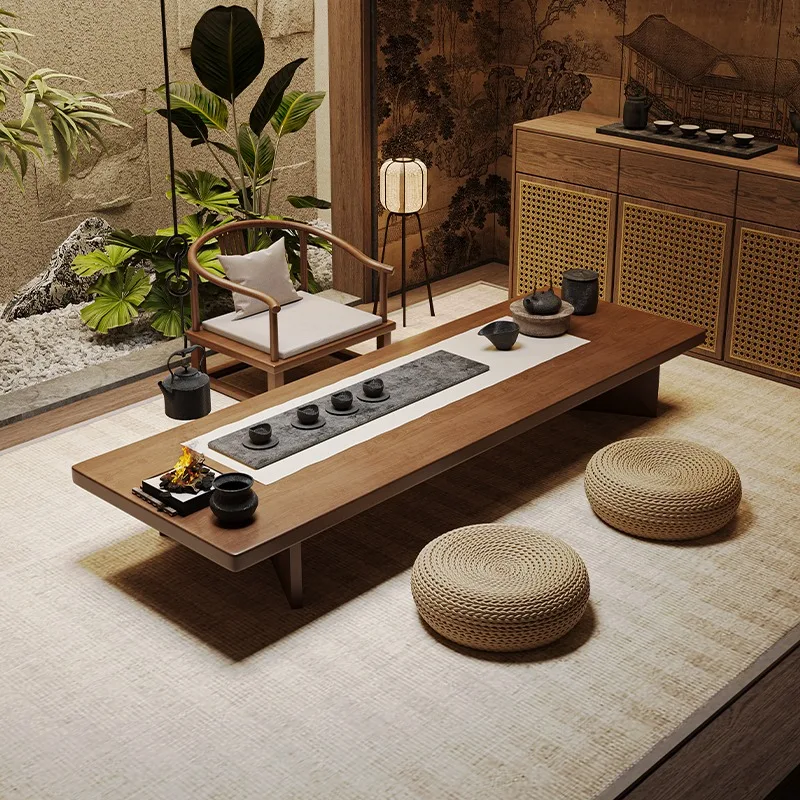 

Tatami tea table zen Japanese household new Chinese solid wood balcony bay window small tea table Chinese ancient style