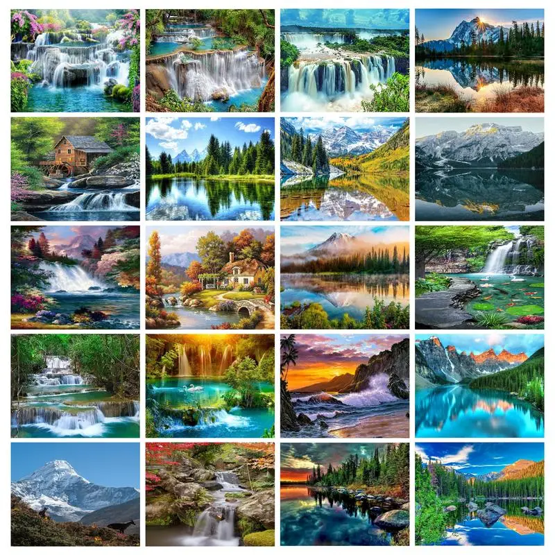 Gatyztory Diy Painting By Numbers Landscape Waterfall Coloring By Numbers Handpainted Acrylic Canvas Paint Diy Arts