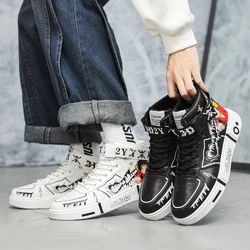 New Men Shoes Male High-Top Board Shoe Autumn Winter Cartoon Graffiti Boy Girl Student Sneaks Casual Sports Shoes Women Sneakers