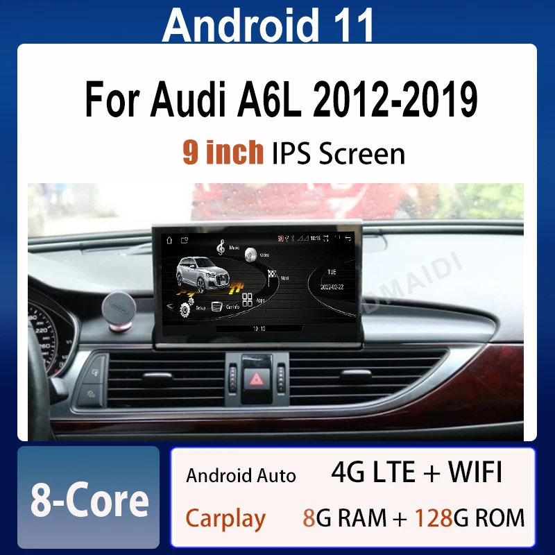 

9 inch Car Multimedia Player GPS Navigation for Audi A6 A6L A7 2013-2019 Android 11 128G Stereo CarPlay Auto Unit IPS Screen 4G