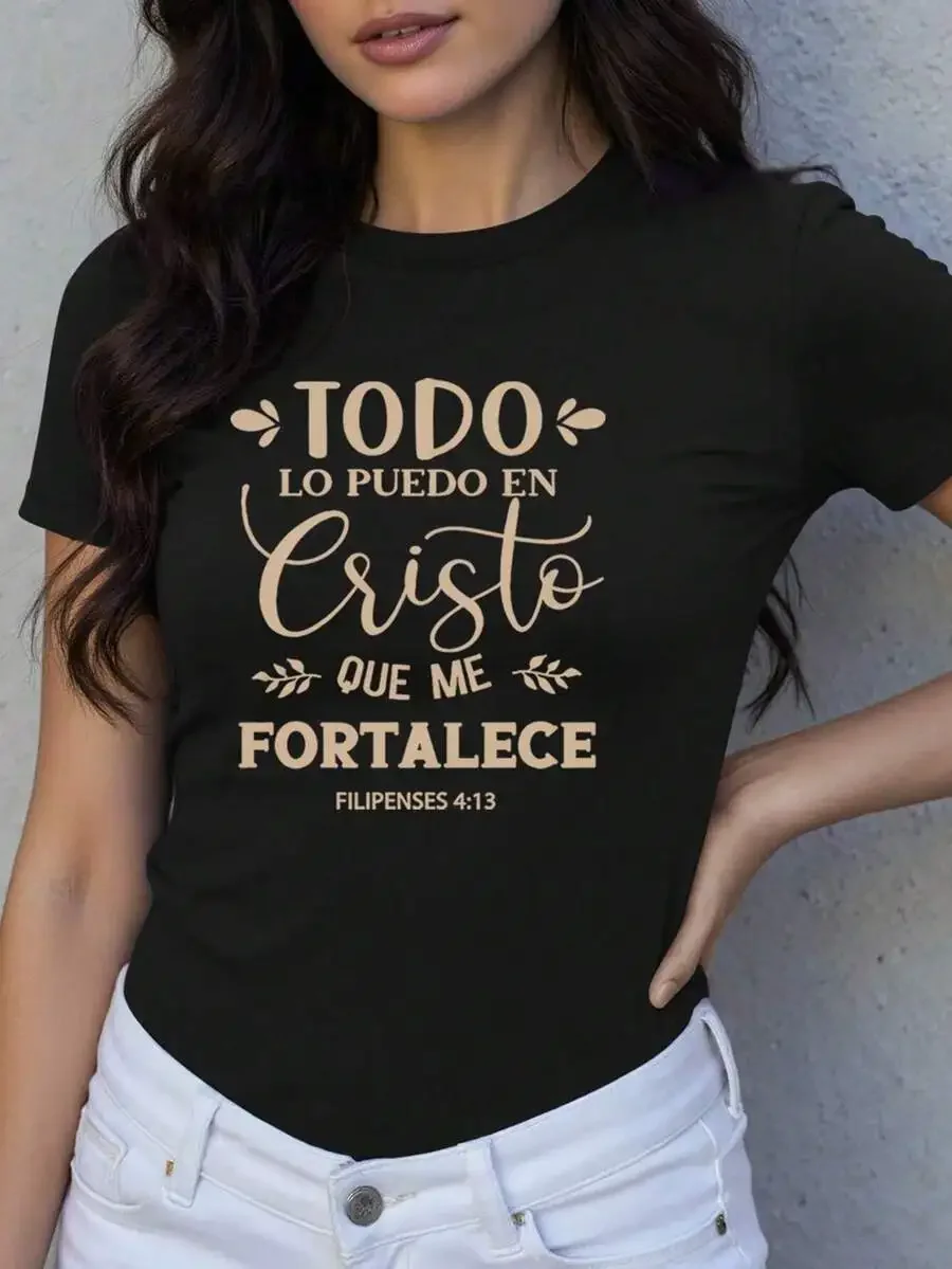 2026 New Women Crew Neck Black Slogan Graphic T Shirt Simple Streetwear Casual Family Matching Summer Basic Top T Shirt