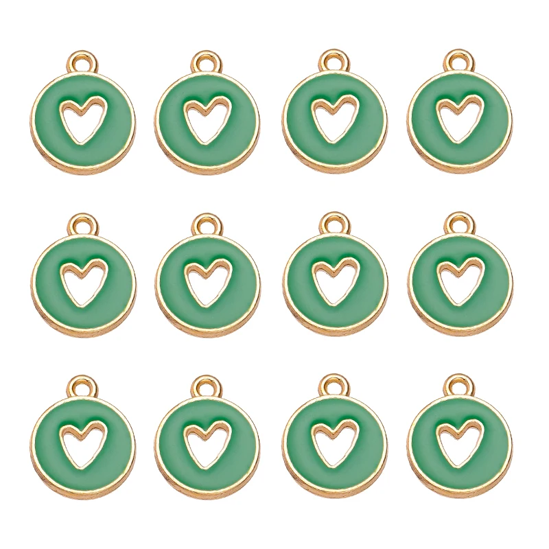 20pcs 12*14mm Round Heart Enamel Pendants Colored Charms For Jewelry Making Accessories Women\'s Earrings Necklaces DIY Making