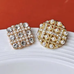 10pcs Square Metal Button Sewing Clothing Bag DIY Craft High-Grade Inlaid Rhinestones Pearl Decorative Circle Button Accessories