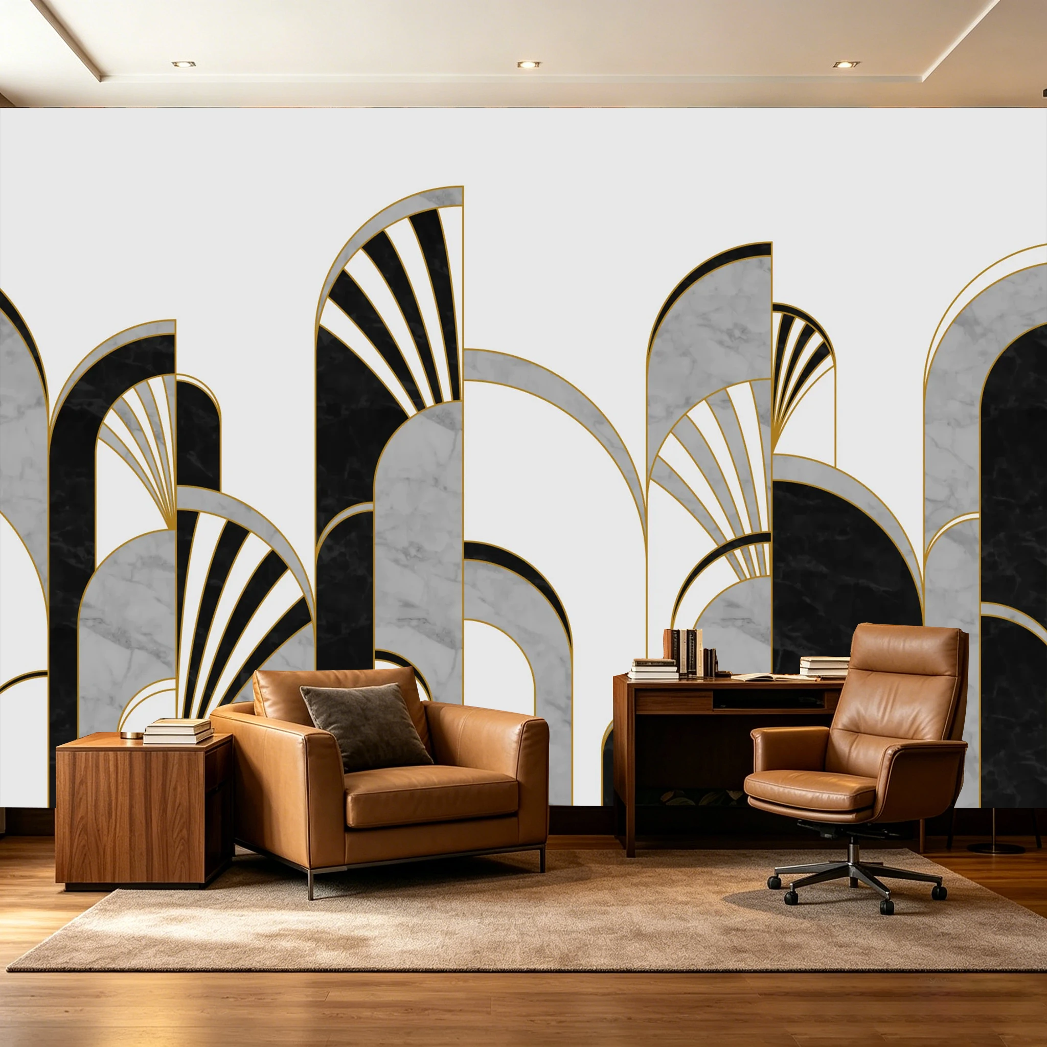 Custom Size Art Decor Abstract Line Pattern Wallpaper Mural Modern Geometric Marble Texture Wall Covering for Office Study Room