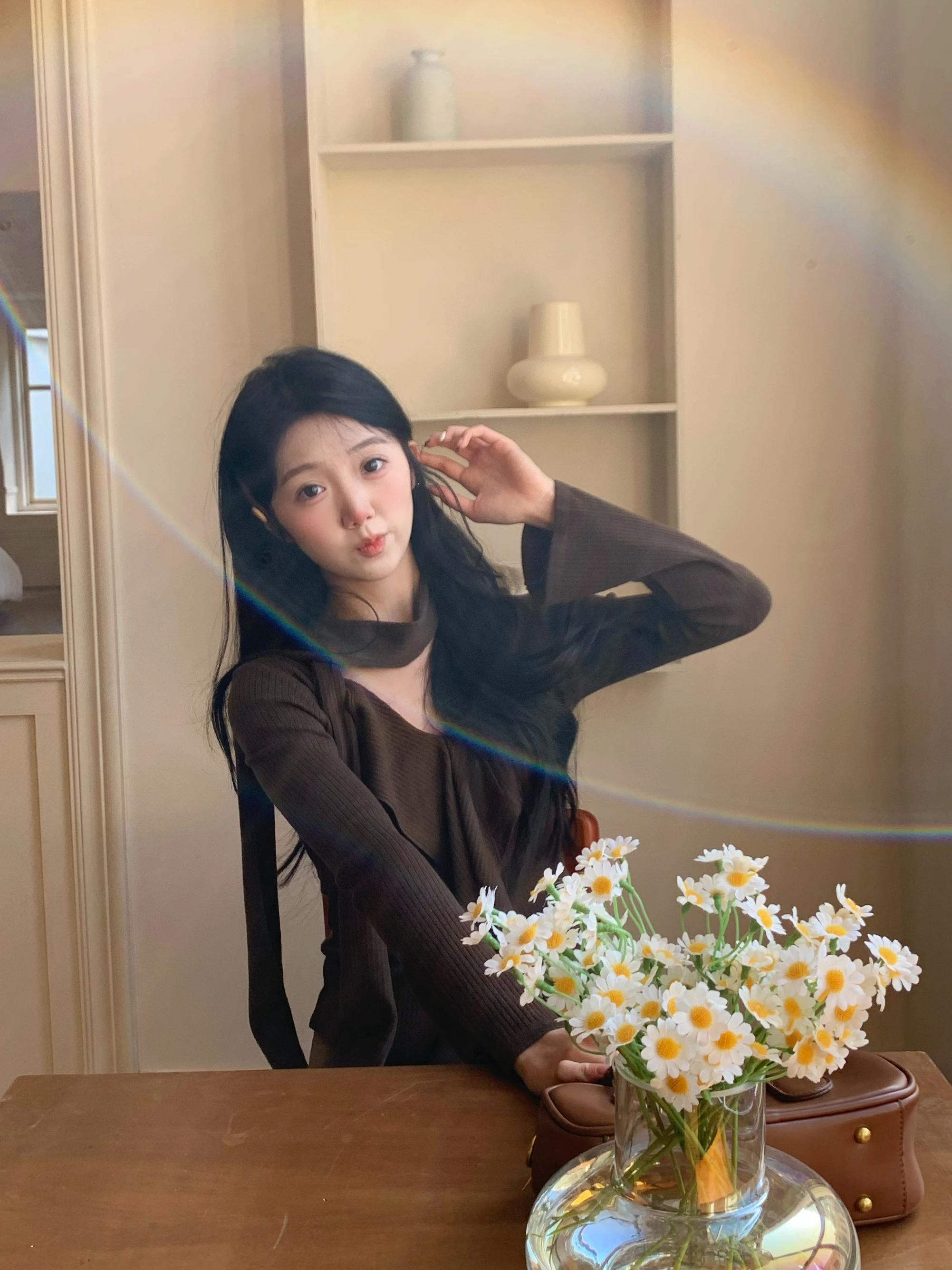 

DOMX Spring Autumn Khaki Thin High Elastici Sa Base irt Korean Aosphere Long Sve T-irt Women's Faion Top