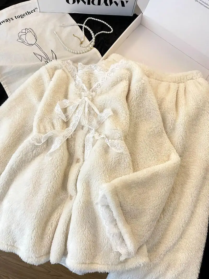 

Зимние женские пижамы с v-образным вырезом из кораллового флиса. Удобная одежда для сна на флисовой подкладке. Утепленная однотонная пижама, домашний костюм из хлопка. ﻿