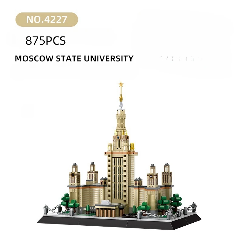 Blocos de construção de modelo de arquitetura mundial da Universidade do Estado de Moscou, tijolos de montagem de partículas pequenas, brinquedos educativos para crianças, 875 peças