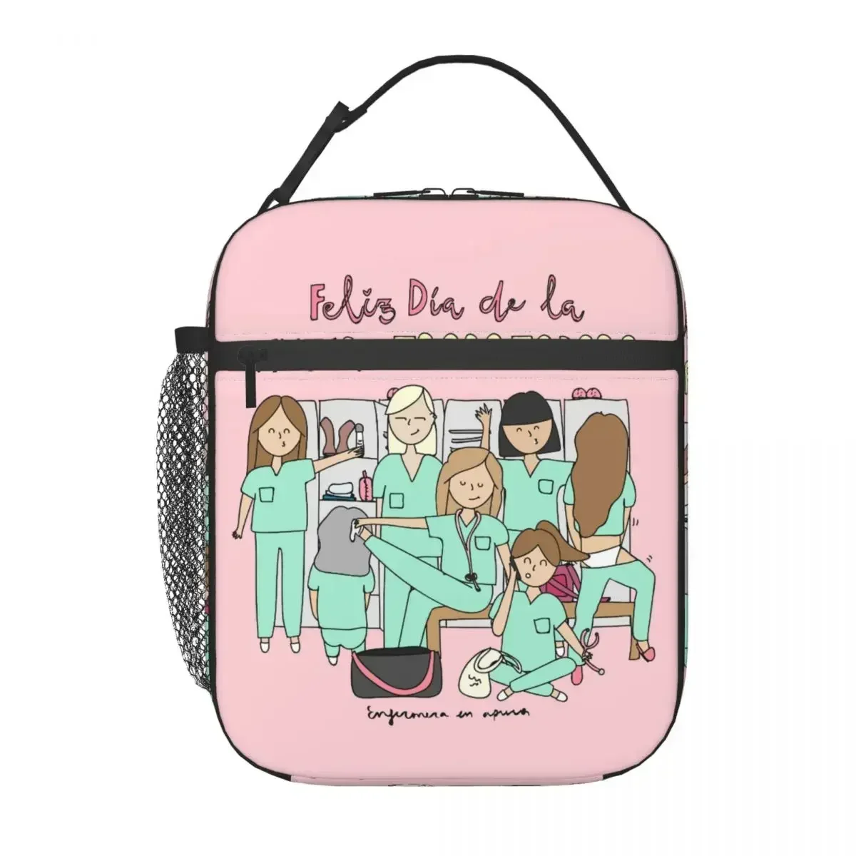 Cartoon Ladies Nurse Doctor Printed Insulated Lunch Bag for Outdoor Picnic Resuable Thermal Cooler Lunch Box Women Children