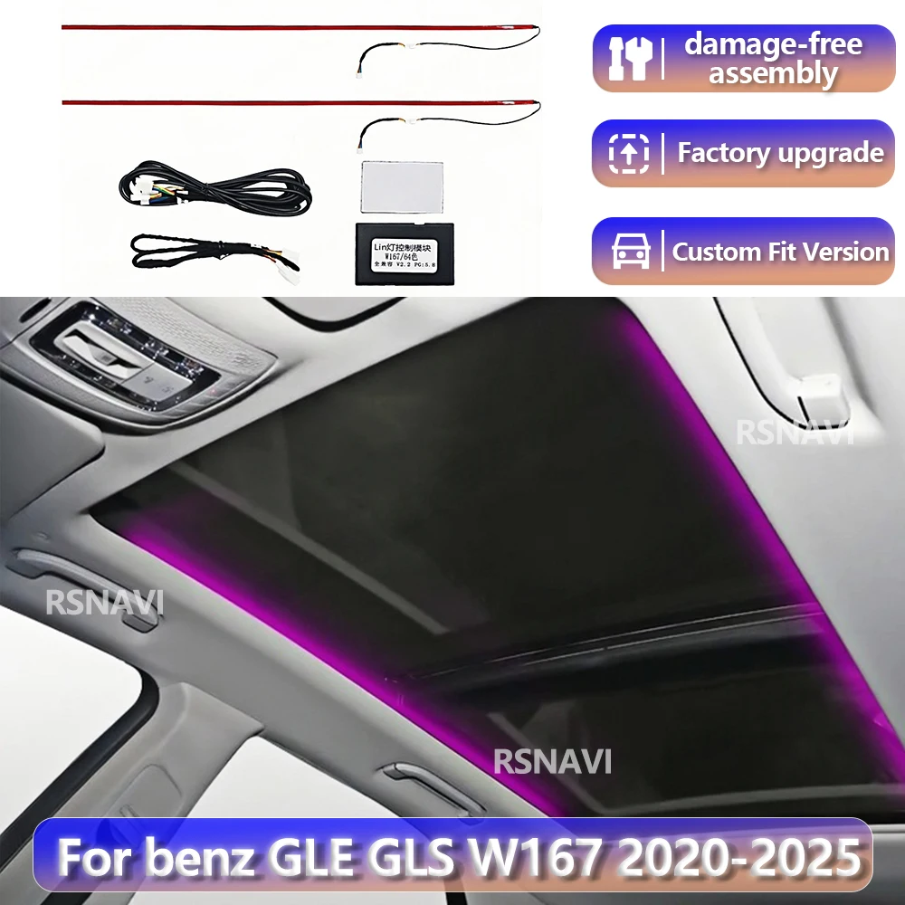 

RGB color streamer Plug and play for Benz W167 GLE GLS GLE53 GLS63 2020-2025 Car Roof Panoramic Skylight Ambient Refit 64 Colour