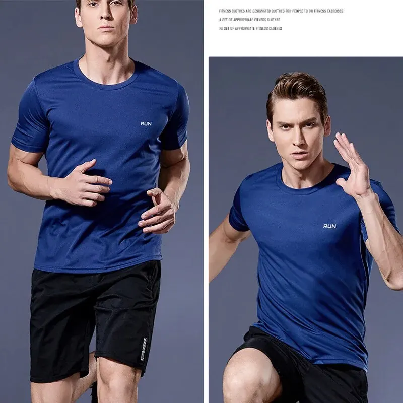 High Quality Polyester Men Running T Shirt Quick Dry Fitness Shirt Training Exercise Clothes Gym Sport Shirt Tops Lightweight