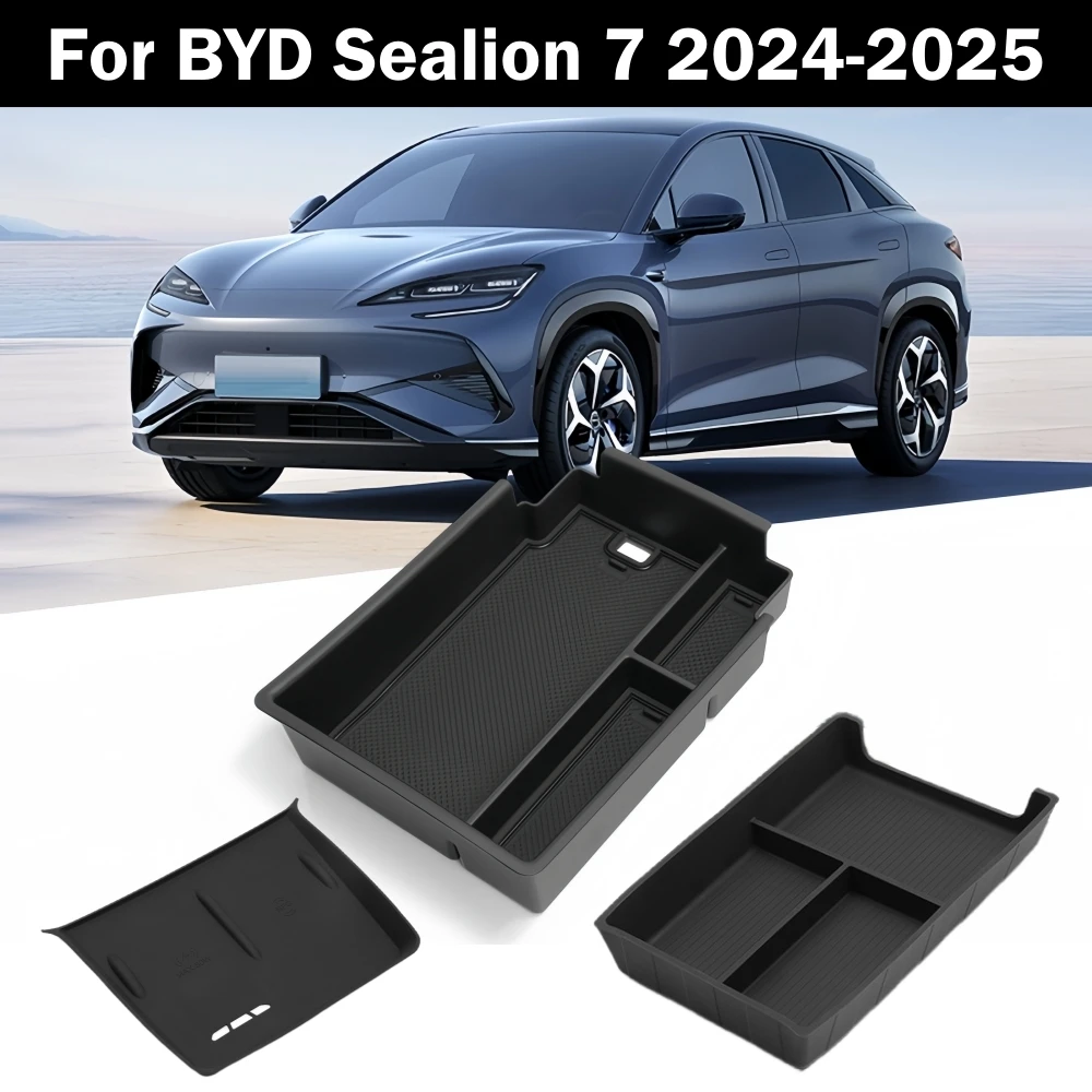 For BYD Sealion 7 2024 2025 Armrest Storage Box Cup Holder Central Control Storage Sundries Box Car Interior Accessories