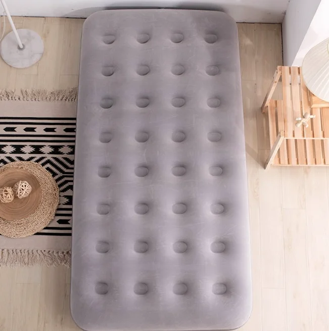 Portable Flocked Inflatable Air Mattress Single Folding Bed for Camping Guest Spare Use Outdoor Travel Sleeping Pad Couch