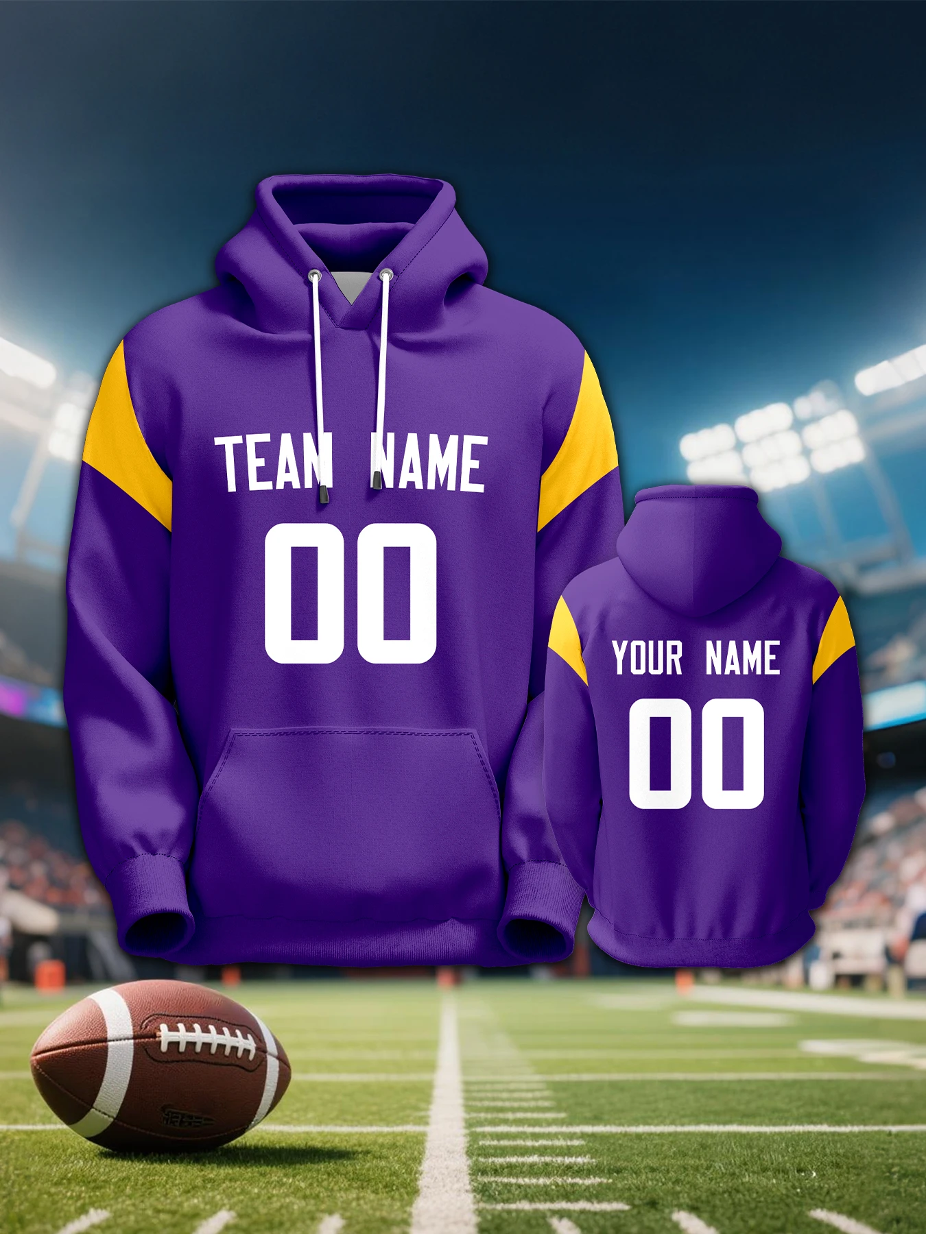 Custom Men's Hoodie for Football Team Personalized Printed Name Number Sweatshirt Game Day Pullover Gift